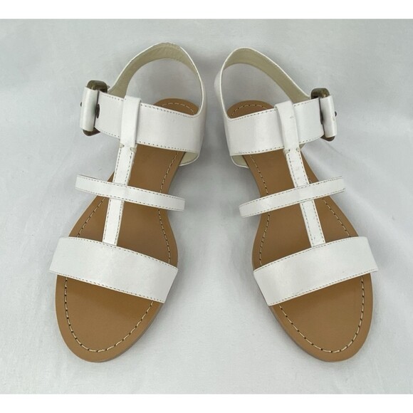 Brooks Brothers Sandals Sz 7.5 Leather White Buckle Strappy Gladiator Nautical - Picture 2 of 12